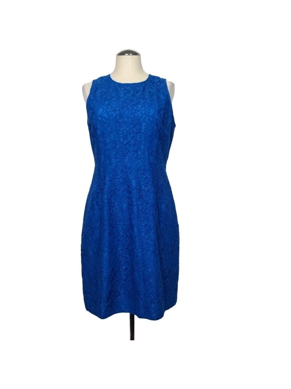 J. Crew Factory Blue Floral Lace Sleeveless Back Zip Crewneck Dress 8P